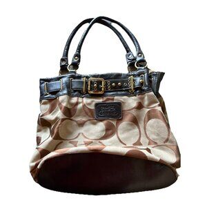 Vintage Coach Large Pocketbook Signature Coach Print Brown Belt Shoulder Bag